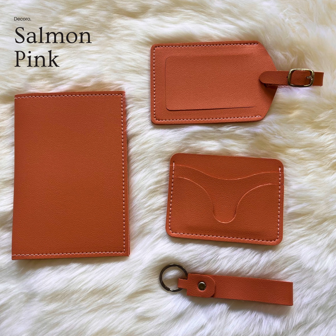 Leather Gift Set in Salmon Pink